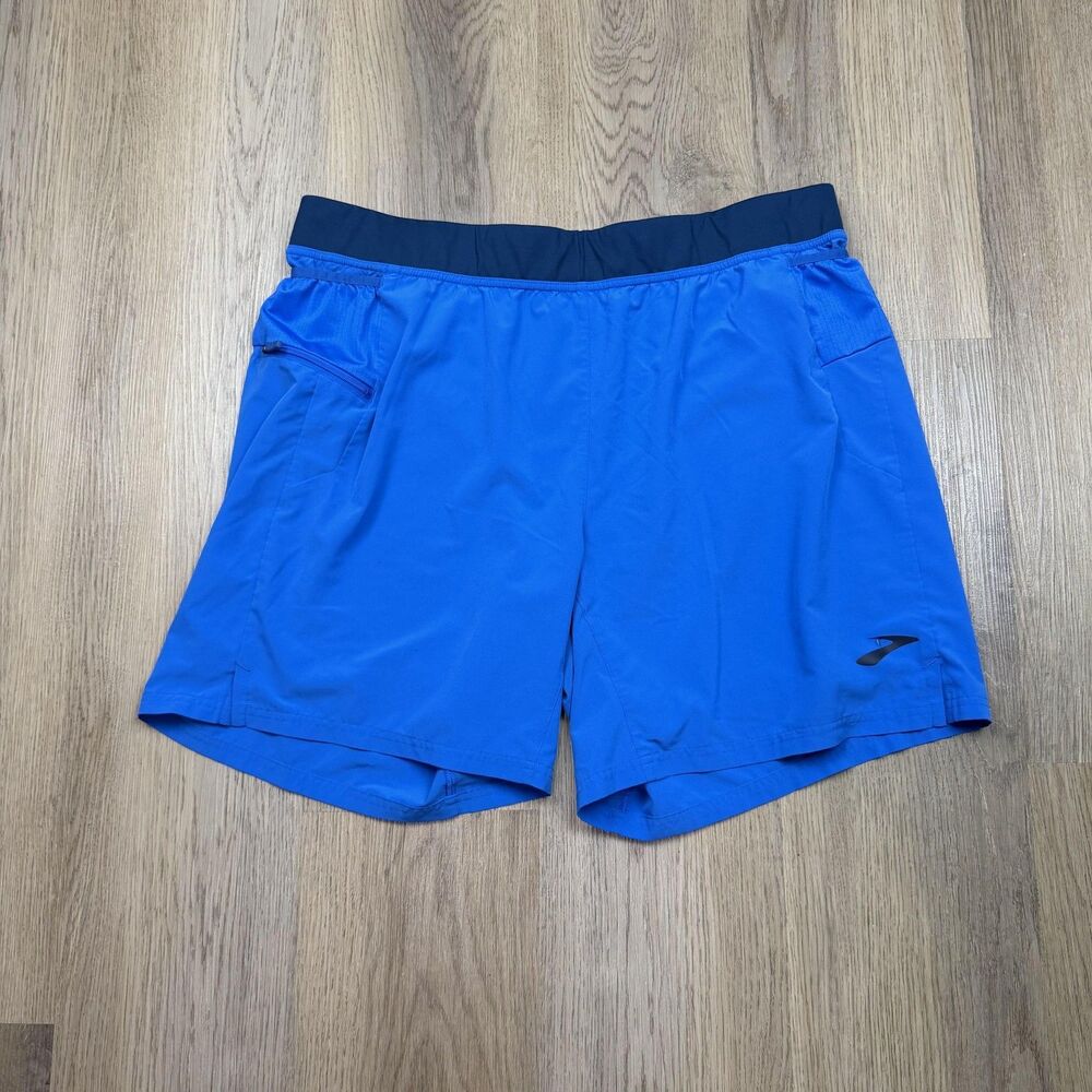 Brooks Shorts Mens XL Blue 7in Inseam Lined Running Zip Pocket Athletic Gym